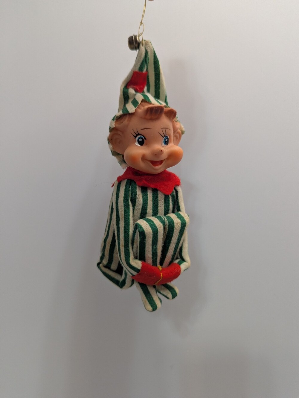 Vintage Knee Hugger Elf Pixie Christmas Elf Green White Stripes